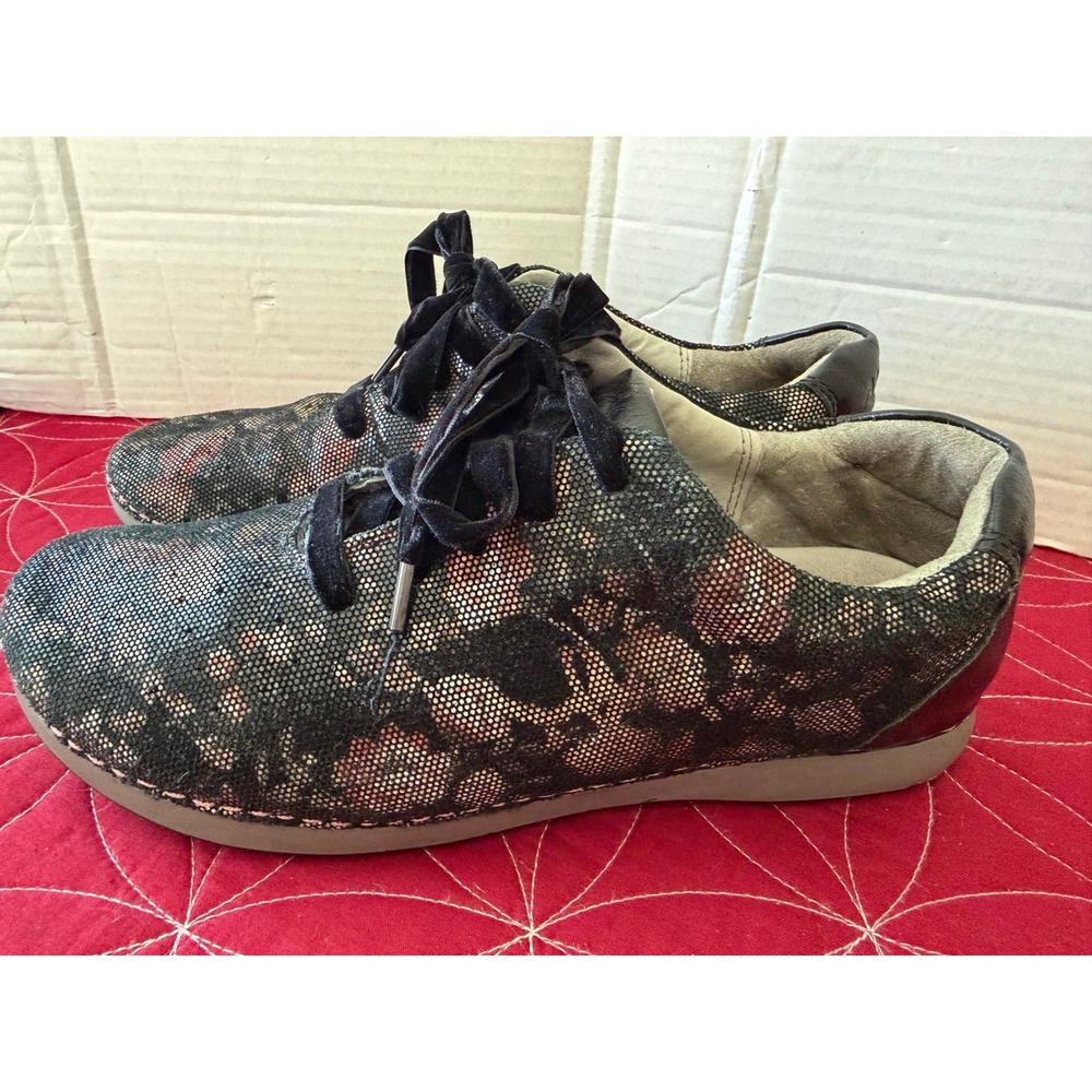 Alegria Essence ESS-579 Black Metallic Floral Velvet Lace Sneakers Womens 39